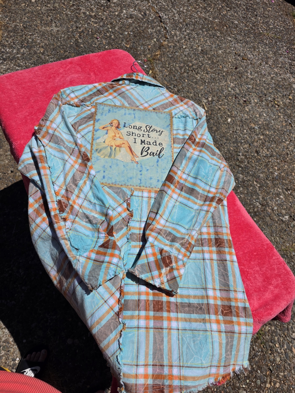 Plaid Button-Up Shirt Jacket in Light Blue and Brown - Angry Minnoe
